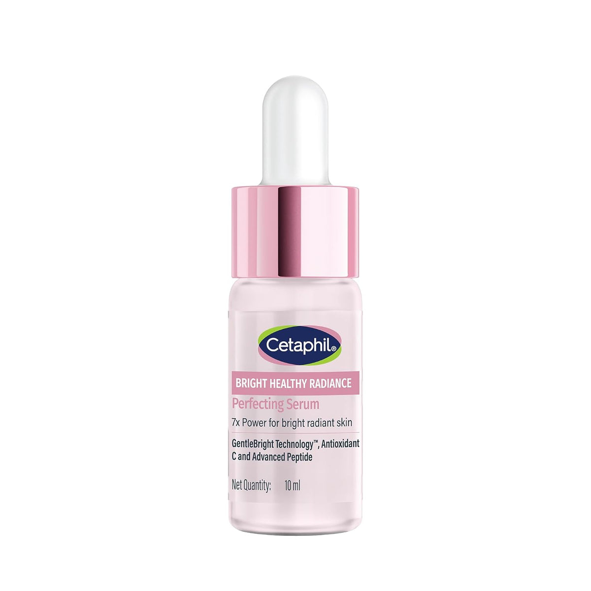 Cetaphil serum bottle with pink cap on a white background