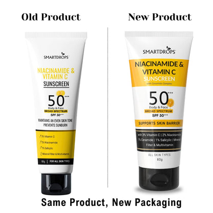 Smartdrops Sunscreen SPF 50+++ PA+++ Broad Spectrum with Niacinamide & Vitamin C, Lightweight Lotion for Daily Use, Face and Body Application, Suitable for Men and Women - 60ml (Pack of 1)