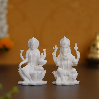 White Polyresin Lord Ganesha & Goddess Laxmi Statue
