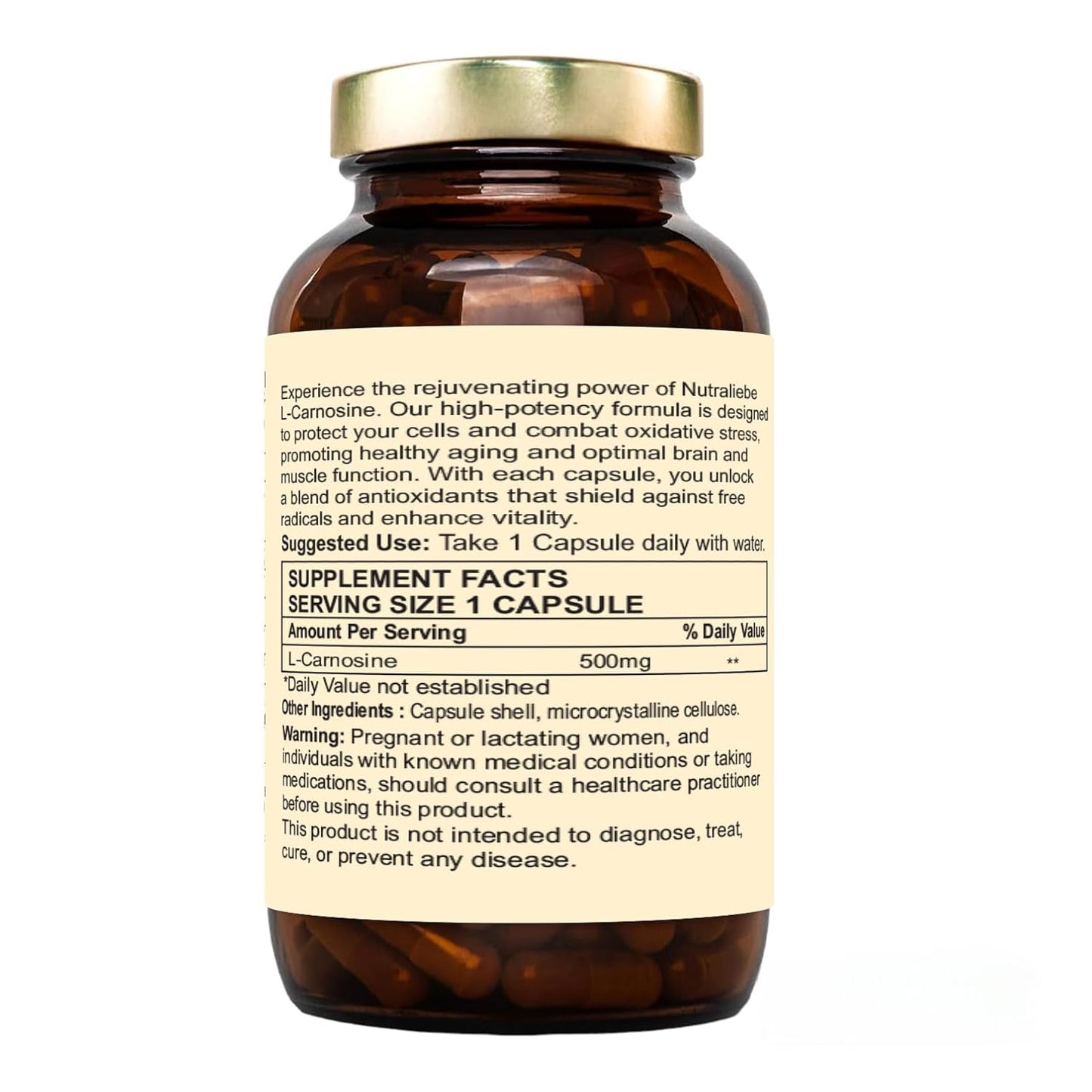 Nutraliebe L-Carnosine 500mg - Premium Antioxidant and Anti-Aging Support, 90 Capsules