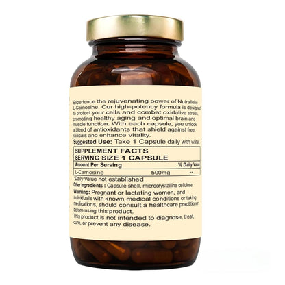 Nutraliebe L-Carnosine 500mg - Premium Antioxidant and Anti-Aging Support, 90 Capsules