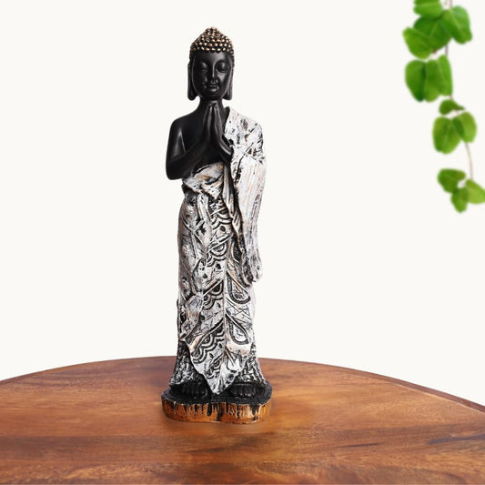 Gray & Black Prayer Gautam Buddha Statue | Figurines Showpiece for Office Table, Living Room, Home Decoration & Return Gift Item