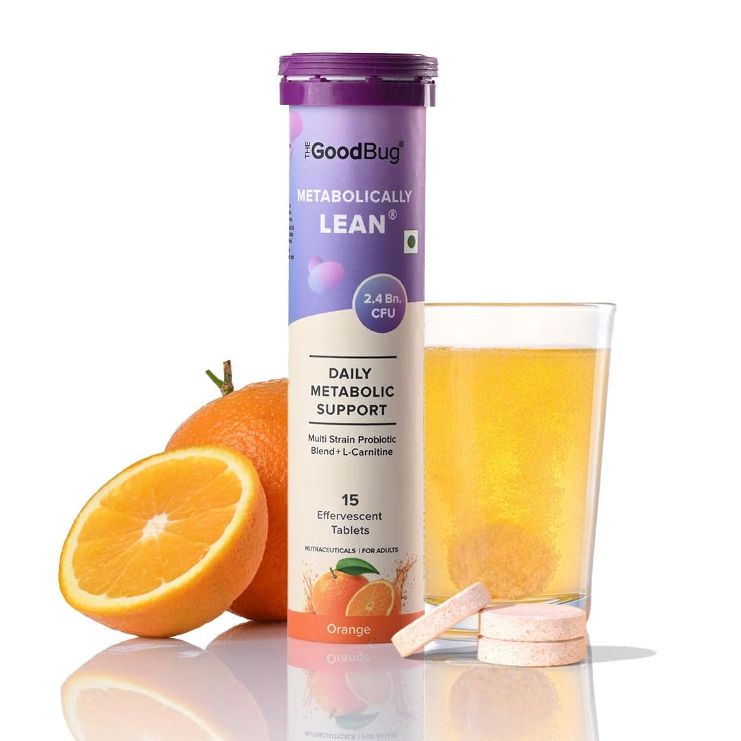 The Good Bug Metabolically Lean Effervescent Tablets - Orange | with L-Carnitine & Probiotics| Supports Weight Management, Gut Health & Craving Control | 15 Tablets