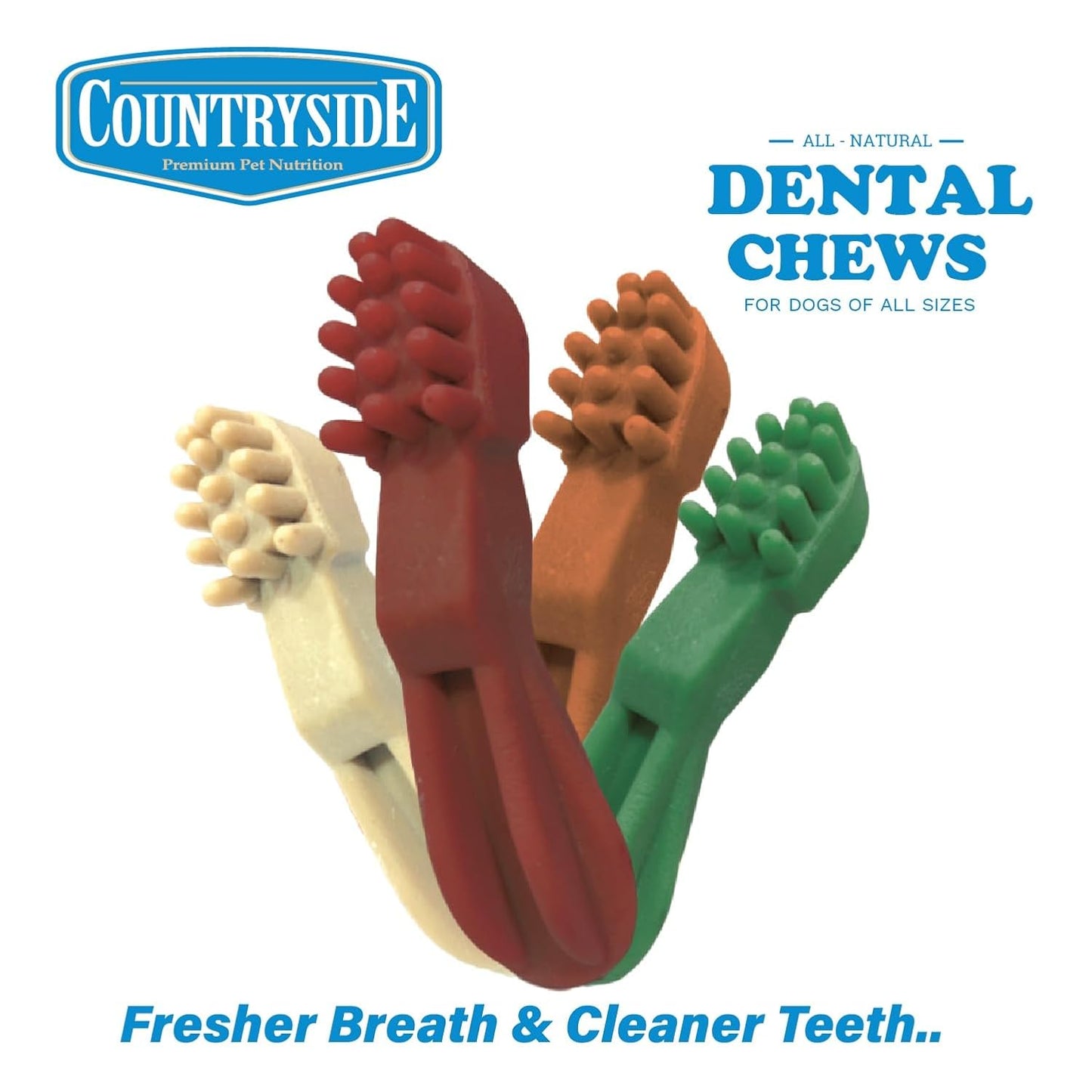 COUNTRYSIDE Dog Dental Chews Treats 250g – Milk Flavor | Brush-Shaped Chews for Dogs, Oral & Gum Care for Dogs | Fights Plaque & Tartar | Freshens Breath | Calcium Enriched & Gluten Free