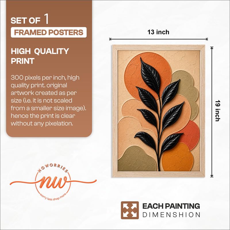 Floral Botanical Wall Painting with Frame | Premium Textured Flower & Leaf Artwork, Pastel Nature Wall Decor Framed for Living Room Bedroom Office and Home Decoration (Art-5,13x19inch)