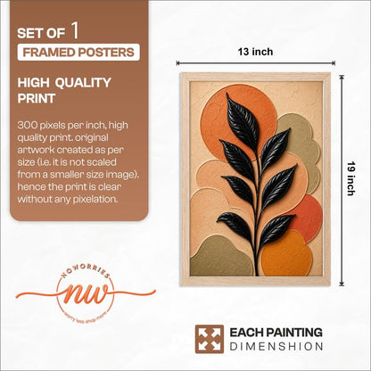 Floral Botanical Wall Painting with Frame | Premium Textured Flower & Leaf Artwork, Pastel Nature Wall Decor Framed for Living Room Bedroom Office and Home Decoration (Art-5,13x19inch)