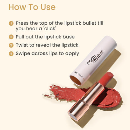 Earth Rhythm Serum Lipstick With Spf 15 - Chulbuli (02) | Dewy Finish, Chap Resistant, Nourishes Lips, Non Comedogenic | Infused With Apricot Oil, Rose Oil, Shea Butter, Cream - 3.8 Gm