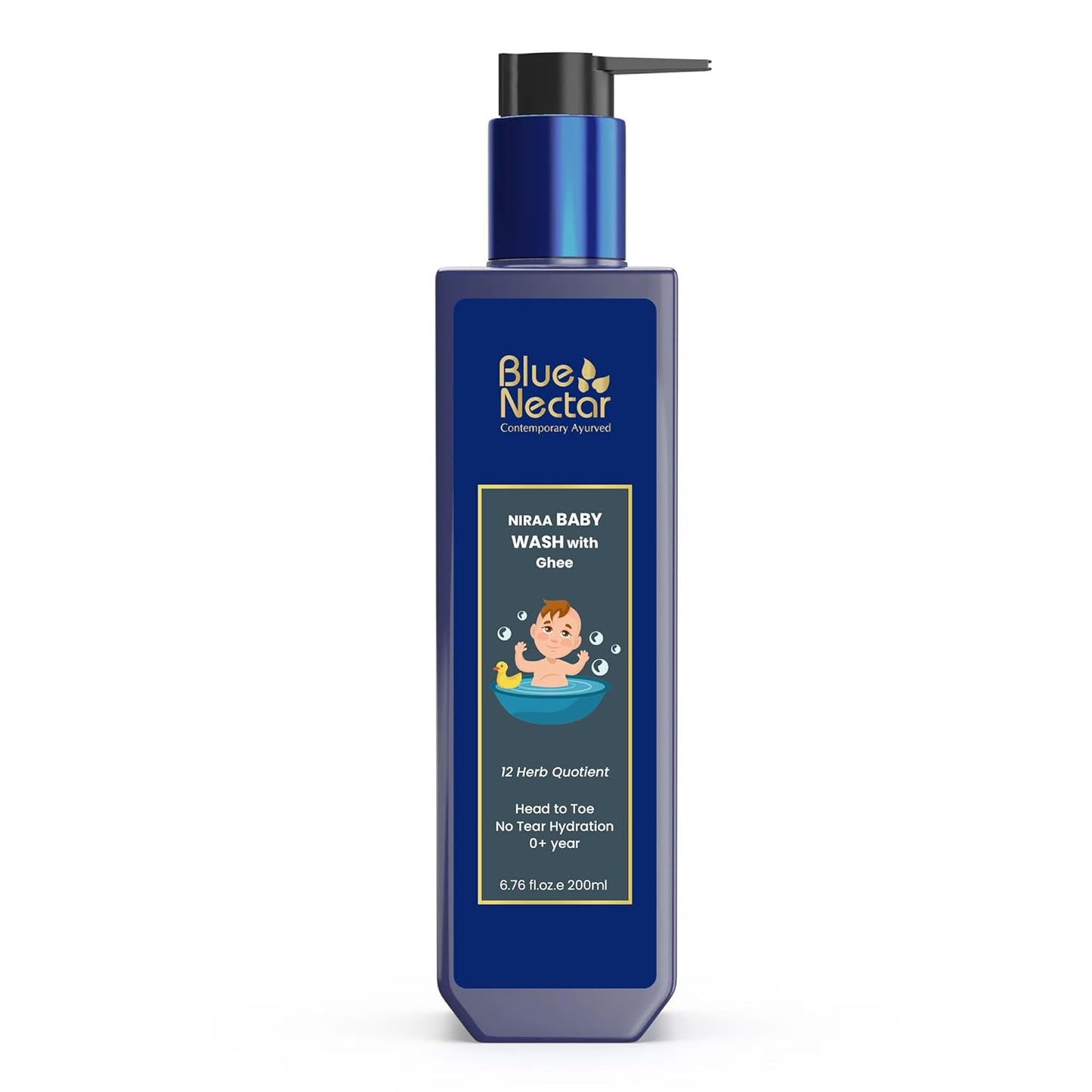 Blue Nectar Baby Wash for Bath with Organic Ghee | Gentle Cleanser Body Wash for Kids | Top to Toe Wash for Baby with Natural Moisturizer (200 ml, 9 Herbs)