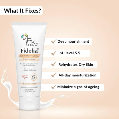 Fixderma Fidelia Daily Moisture Body Lotion | Moisturizer for Face & Body | Body Lotion for Winter | Body Lotion for Women & Men | Body Lotion for Dry Skin with Jojoba Oil & Oatmeal - 100ml