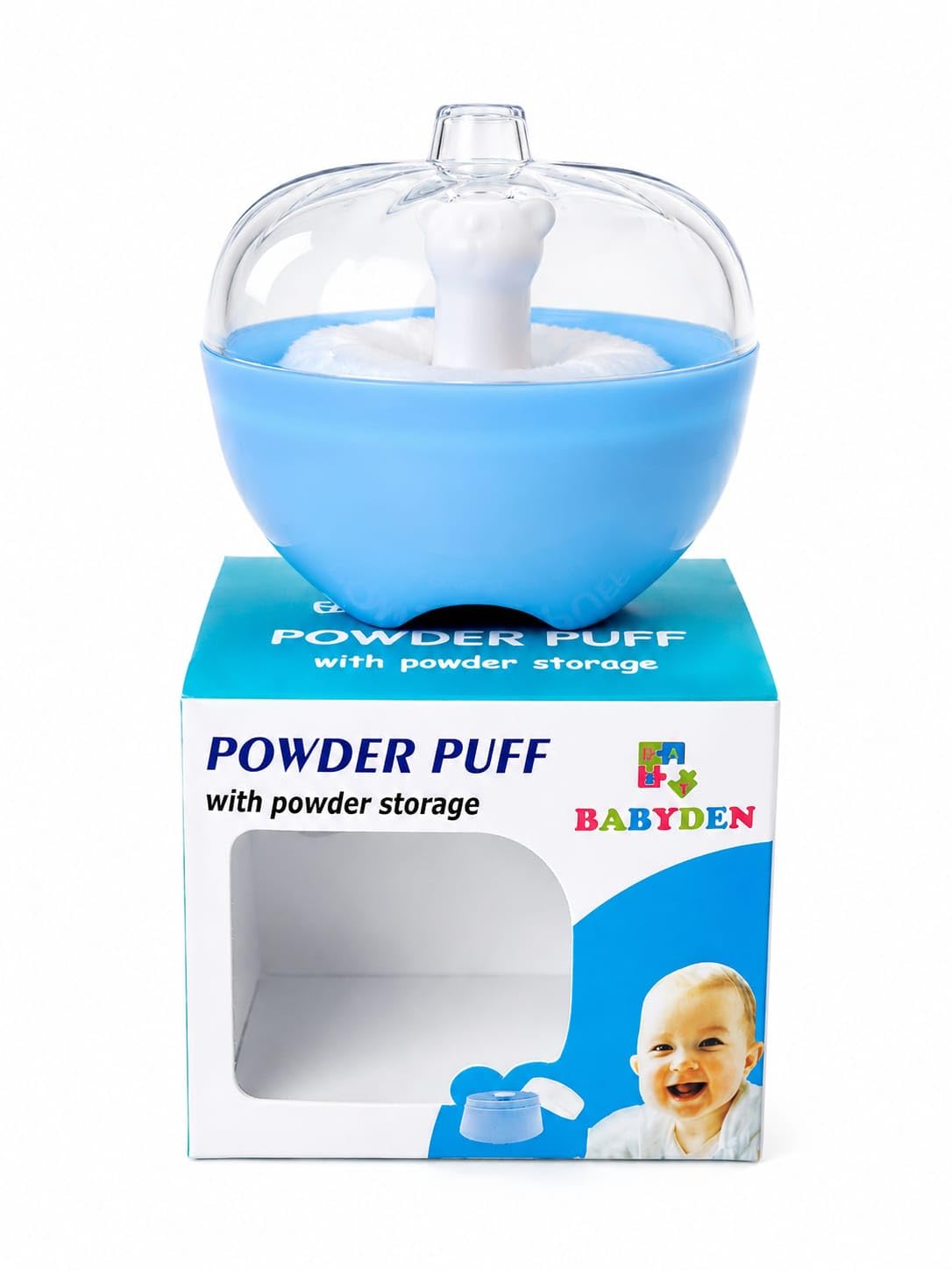 BABYDEN Baby Apple Shape Powder Puff With Powder Storage Bpa Free Blue