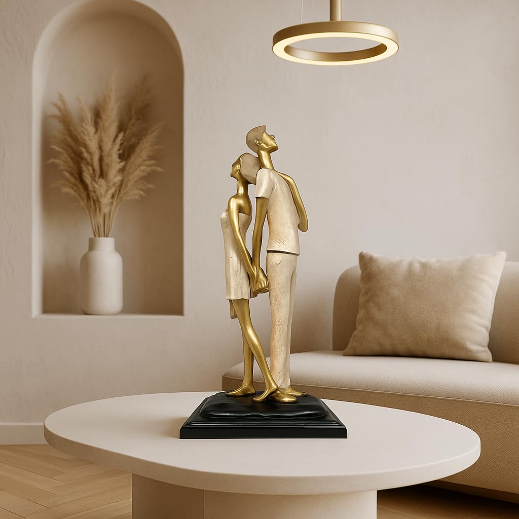 Stylish Modern Looking Couple Resin Romantic Figurine Statue for Home Decor (Pack of 1, Golden Brown)