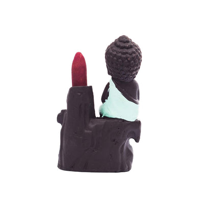 eCraftIndia Meditating Monk Buddha Smoke Backflow Cone Incense Holder Decorative Showpiece with 10 Free Smoke Backflow Scented Cone Incenses