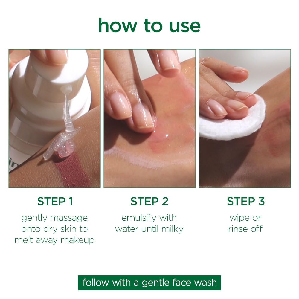 Step-by-step guide on how to use a skincare product with close-up images and text.