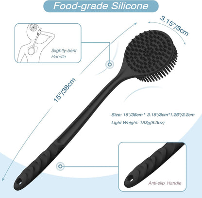 KROYWEN Soft Silicone Back Scrubber Long Handle Bath Brush + Body Scrubber Bath Brush + Scalp Massager for Hair + Face Scrubber Brush, Combination Combo, Super-Exfoliating & Lathering Body Scrubber, Shower Brush (7 Pcs Combo)
