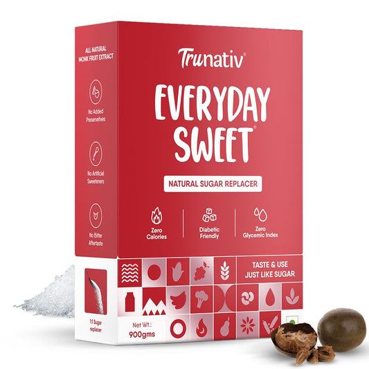 Trunativ Everyday Sweet | Monkfruit Sweetener Powder Loose Sugar Like Sweetener | Zero-Calorie Sugar Substitute | 1:1 Sugar Replacer for Cooking & Baking | Keto & Diabetic Friendly | 900g (Pack of 1)
