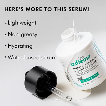 Caffeine hair growth serum with dropper on a white background