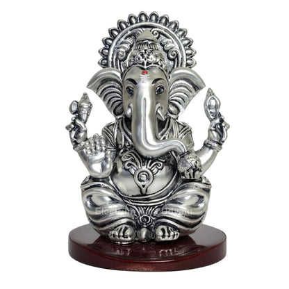 Vakaratunda Silver Plated Ganesha for Car Dashboard | Vinayaka for Office Desk &Shelves | Vinayagar for Home Decor & Ideal Housewarming Gift! (VAKARATUNDASIL-ANT-Matte-MDF)