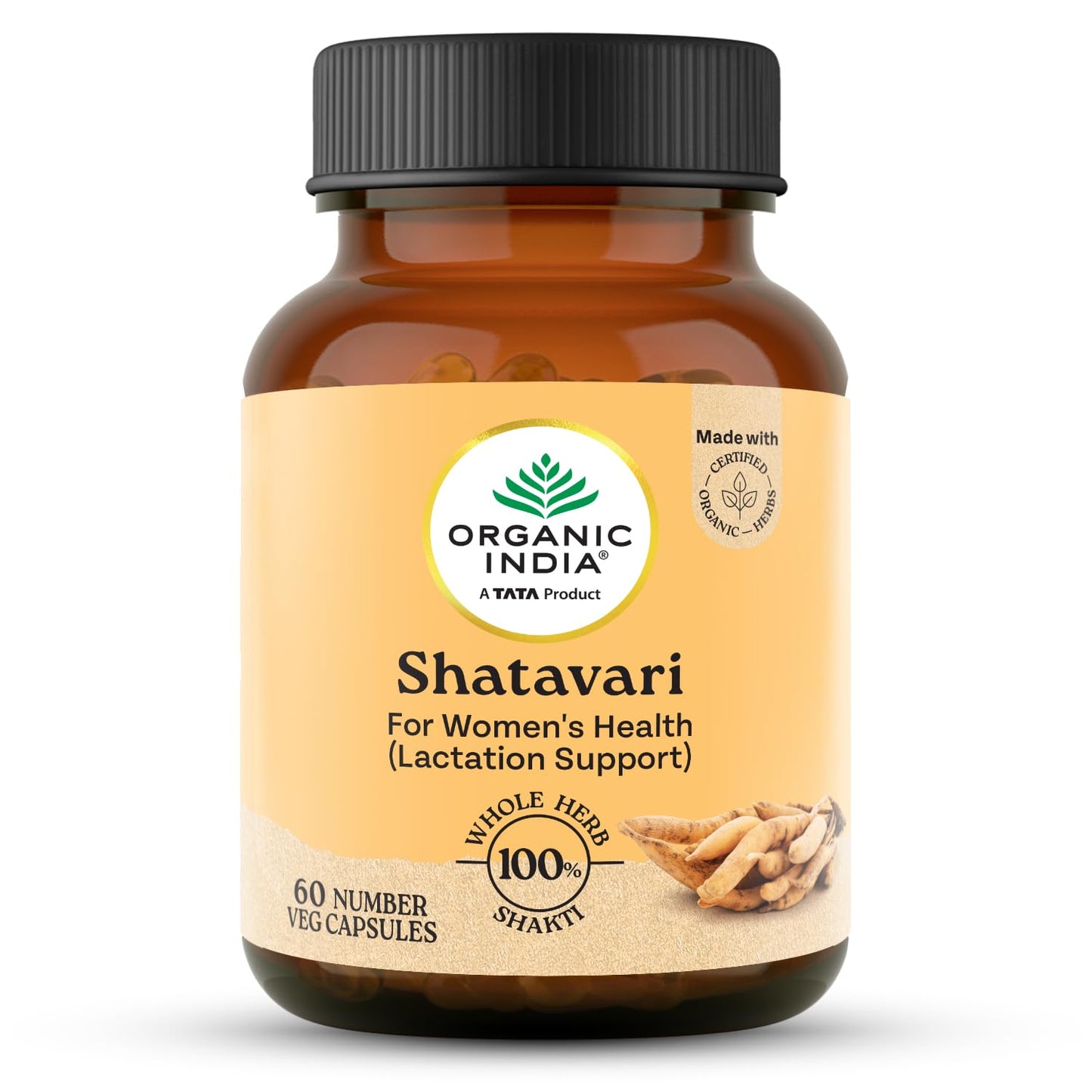A TATA Product -Organic India Shatavari Capsules, 60 Capsules, Supports Women’s Health, Whole Herb*, Certified Organic, No Added Fillers or Chemicals