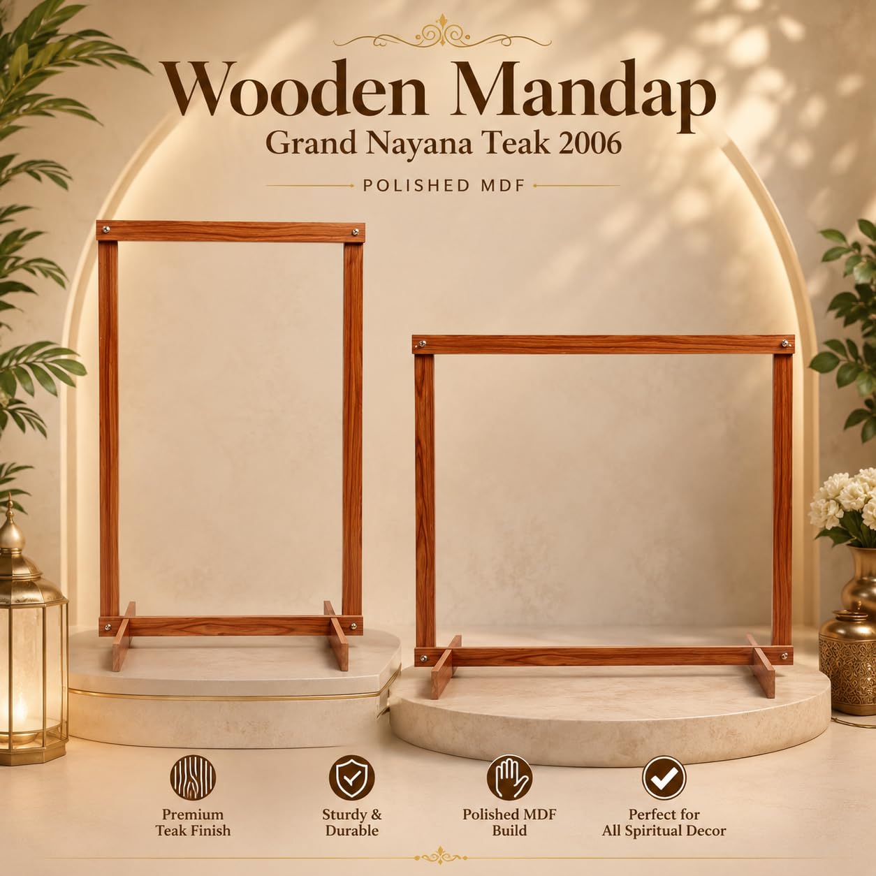 Foldable Wooden Mandap for Ganpati Decoration | Folding Ganpati Mandap for Home Pooja, Ganesh Chaturthi, Janmashtami, Navratri & All Festival Decoration | Wooden Backdrop Stand (Brown) (30 × 36 Inch)