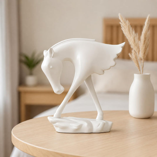 Elegant White Horse Artefact for Home and Office Décor (Pack of 1, White)
