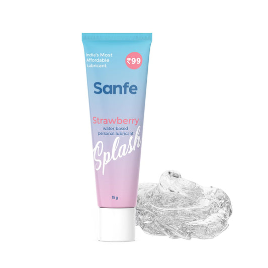 Sanfe Splash Strawberry Lubricant | For intercourse, anal lube, non-Greasy, water based personal lubricant, pH Friendly lube | use with toys, for women & men | Condom Friendly Personal Lube, 15gm