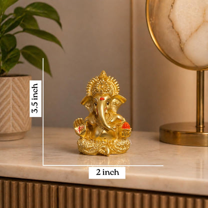 Gold Art India Gold Plated Satin Ganesha/Vinayaka/Vinayagar/Pillayar Idol - Versatile Car Dashboard and Home/Office Decor (MUKUTSATINGOLD 3.5")