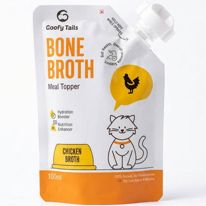 Goofy Tails Chicken Bone Broth for Cats 100 ml (100ml X 1 Pack), Human Grade, Preservative Free, Gut Friendly Cat Food Topper, Cat Supplements with Natural Collagen