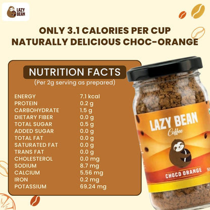 Lazy Bean Choco Orange Flavoured Instant Coffee | 100% Arabica Coffee | Medium Roast | Rich Chocolate & Refreshing Orange Flavour | Premium Instant Coffee Powder | Café Style Beverage | 50g