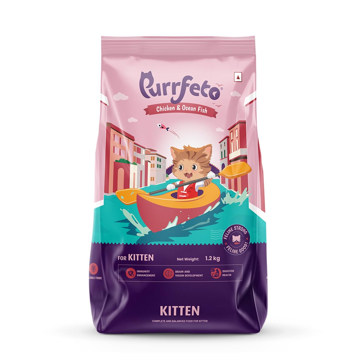 Purrfeto Kitten Dry Cat Food | Chicken & Ocean Fish | 1.2 kg | 40% Reduction in Urinary Track Diseases |Promotes Brain & Vision Development | Enhances Immunity | Improves Digestive Health