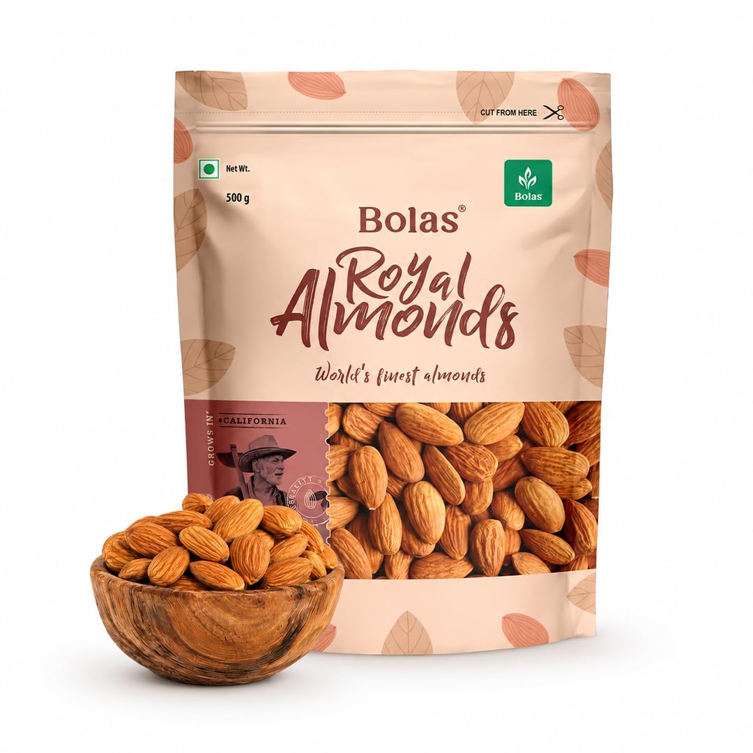 Bolas Royal California Almonds 250g | Badam Giri | High in Fiber | Rich in Protein, Magnesium & Phosphorus | Crunchy Nuts & Dry Fruits