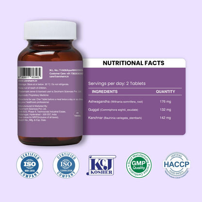 ZEROHARM Narie Thyroid Supplement | With Ashwagandha, Guggul & Kachnar for Women | Supports Energy, Metabolism, Mood, Thyroid Health (TSH, T3, T4 Levels) & Weight Management | 60 Nano Tablets