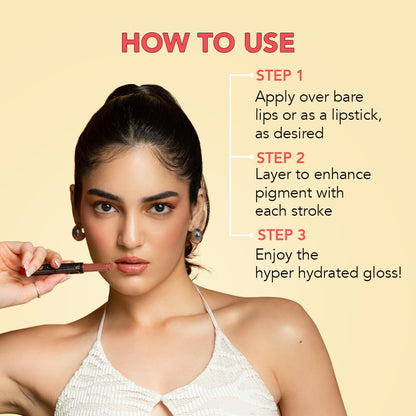 LoveChild Masaba Hyper Hydrating Gloss Balm Stick (Nude Pink) | 3-in-1 Plumping Lip Gloss Balm For High Shine | Enriched with Peptide, Squalene & Jojoba For Hydration | Stardust, 1.8g