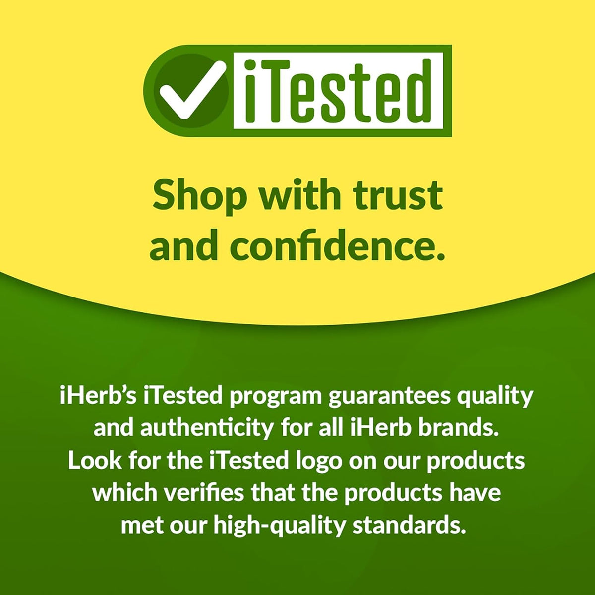 iHerb iTested program advertisement with green and yellow color scheme.