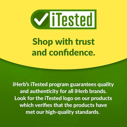 iHerb iTested program advertisement with green and yellow color scheme.