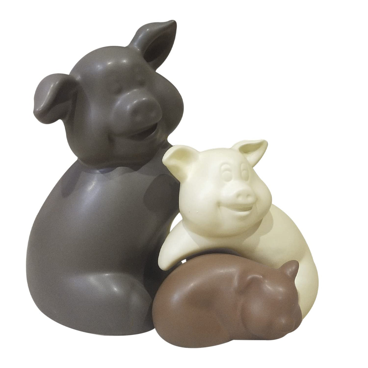 Home Décor Teddy Piggy Family Matte Finish Ceramic Figurines - (Set of 3, Matte Brown)