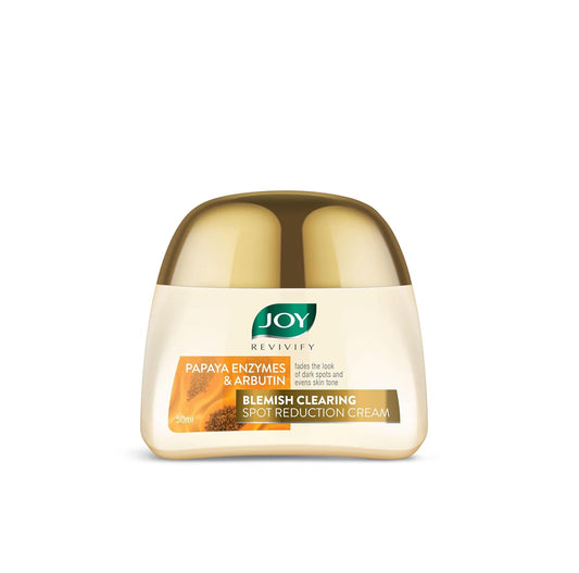 Joy Revivify Arbutin & Papaya Enzymes Blemish Clearing Spot Reduction Cream | Skin Brightening Cream| Soothing | Anti-ageing properties | Pollution defense – 50 ml