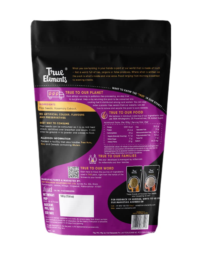 Roasted Flax Seeds by True Elements - Flax Seeds for Hair Growth | Alsi Seeds | Edible Seeds | Fibre & Protein Rich Superfood | Diet Food for Weight Loss