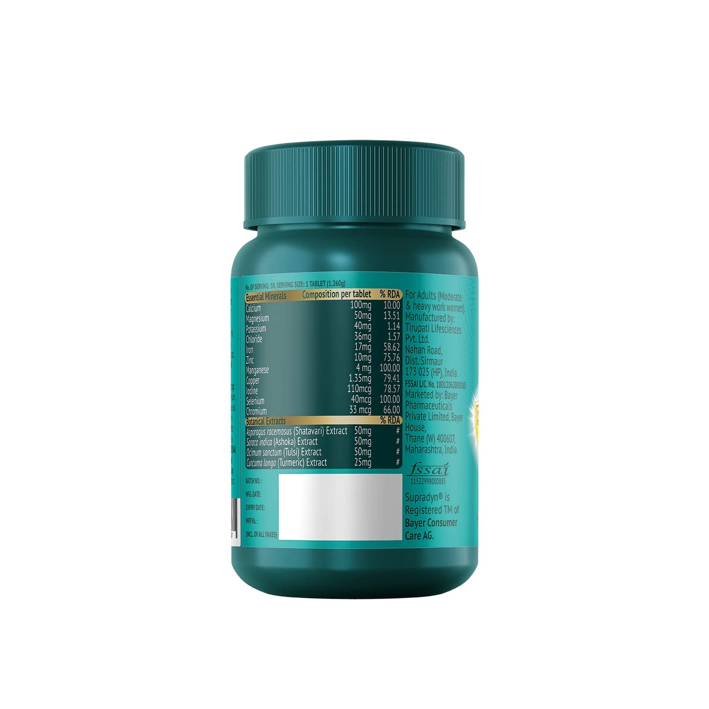 Zephivo Supradyn Immuno +, Multivitamin, Natural immunity booster with Vit C, Vit D, Zinc, Unique blend of Tulsi, Turmeric, Shatavari & Ashoka (30 Tabs)