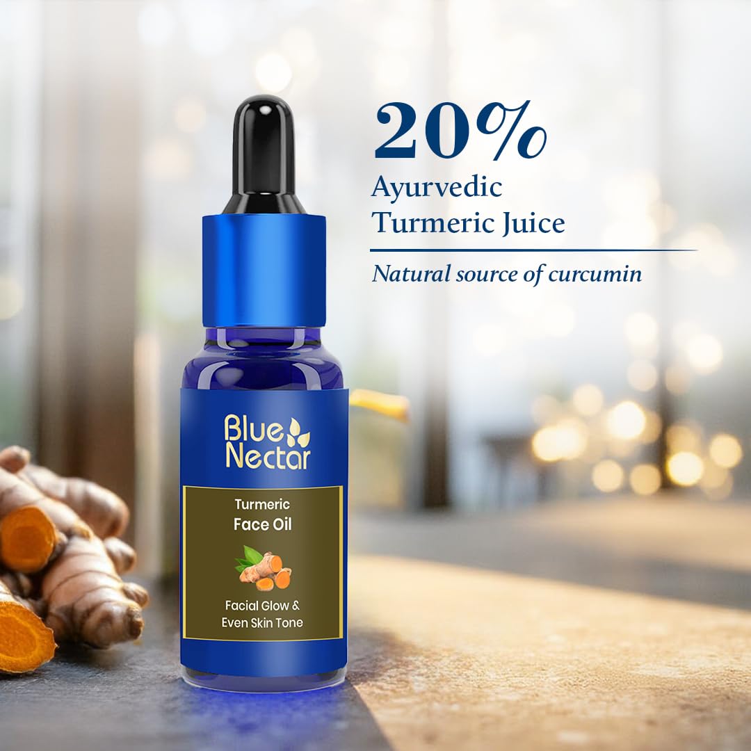 Blue Nectar Turmeric Face Oil | Tan Removal & Radiance Face Serum | Nalpamaradi Thailam with Red Sandalwood & Amalaki for Glowing Skin for Women & Men (16 Herbs, 30ml)