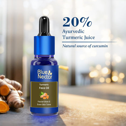 Blue Nectar Turmeric Face Oil | Tan Removal & Radiance Face Serum | Nalpamaradi Thailam with Red Sandalwood & Amalaki for Glowing Skin for Women & Men (16 Herbs, 30ml)