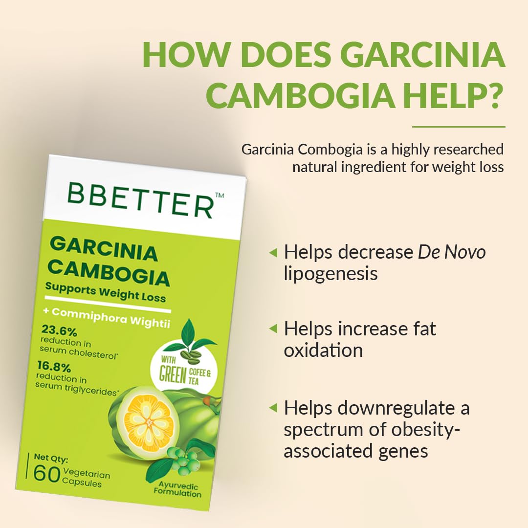 BBETTER Garcinia Cambogia For Weight Loss Capsules For Women And Men - With Green Coffee Green Tea Guggulu Extract & Inulin - Keto supplement- 60 Veg capsules