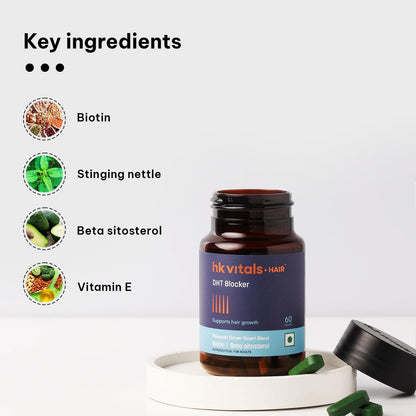 HealthKart hk vitals DHT Blocker with Biotin (60 Tablets) | Stinging Nettle and Soya Protein | Helps Reduce Hair Fall, Stimulates Hair Growth