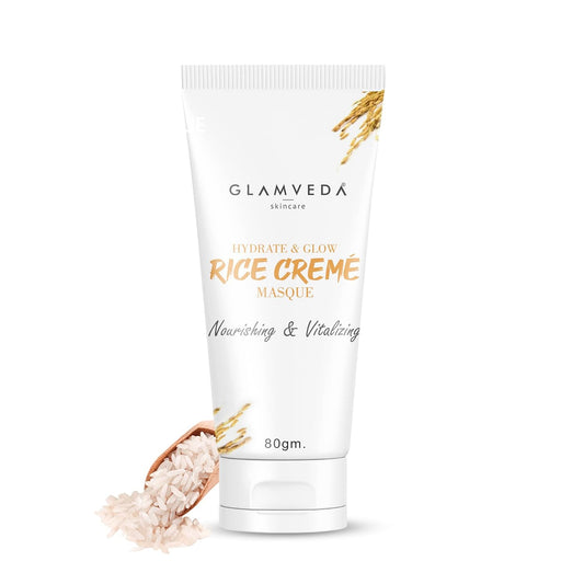 Glamveda Rice Water Cream Mask for Hydration & Glow | Face Pack for Dull, Dry & Sensitive Skin | Face Masque | Suitable for Men & Women | Paraben & SLS Free | 80 g