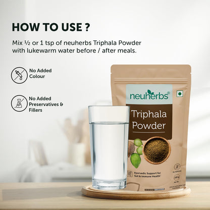 Neuherbs Organic Triphala Powder - 100 GM | Triphala Churna For Gut, Immune & Intestinal Health | Helps Relieve Constipation | Herbal Supplement | Quick Acidity & Gas Relief | Certified Organic