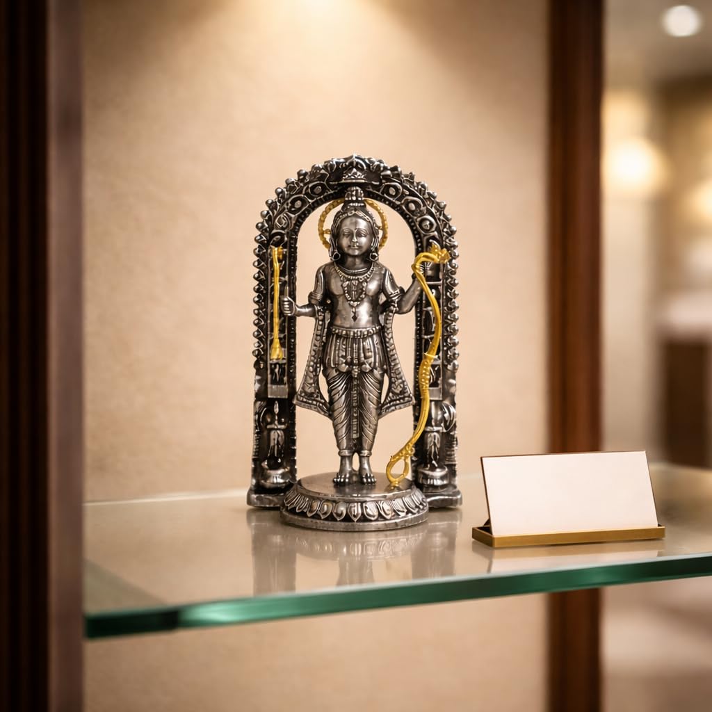 Ayodhya Ram Lalla Brass Idol, Shri Ram Brass Statue for Mandir, Ram Lala Ayodhya Statue, Antique White, Standard, Pack of 1, Religious 4" Height (Assorted)