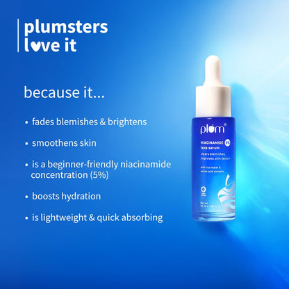 Plum 5% Niacinamide & Rice Water Beginner Friendly Face Serum 30ml | Provides Clear, Glowing & Brightening Skin | Women & Men | All Skin Types