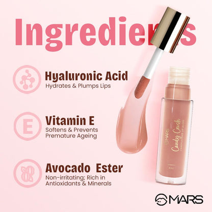 MARS Candylicious Sheer Lip Gloss for Women | Hydrating & High Shine | Lightweight | Non-Sticky | Enriched with Vitamin-E, Hyaluronic Acid & Avocado Ester (4.0ml) (03-CARAMEL CRUNCH)