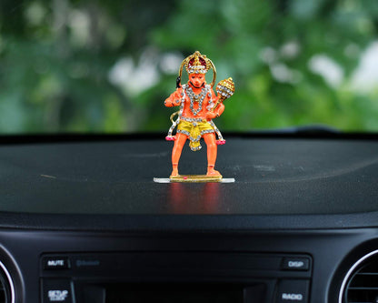 Gold Plated Lord Hanuman Car Dashboard God Idol - Hanuman Murti for Home - Balaji/Bajrangbali Murti for Pooja/Puja Gift (Size 10cm x 4.5cm).