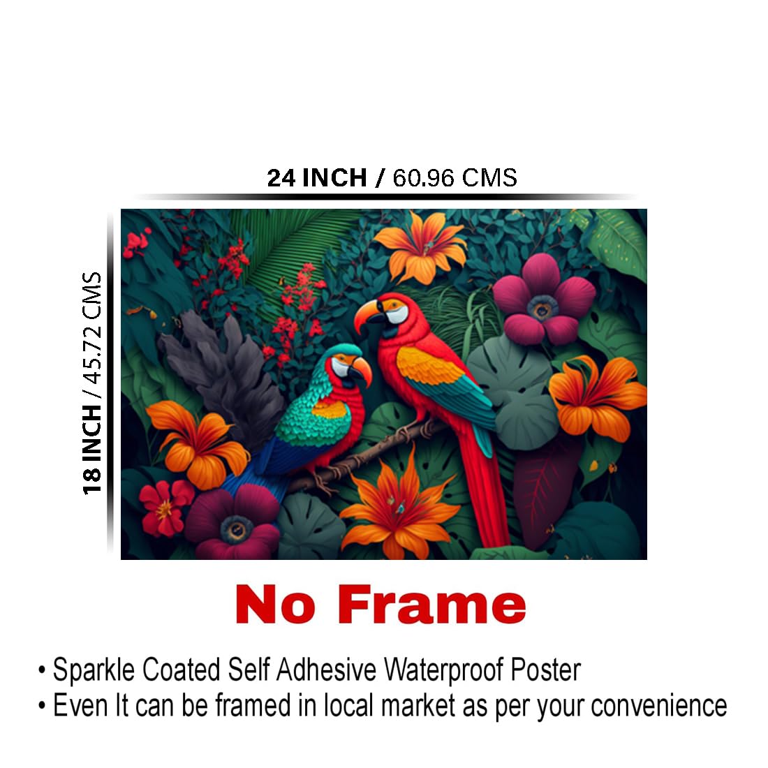 Parrot Paintings for Living room, Parrot Poster Big Size with Sparkle Coated Lamination - 22192 (Self Adhesive) 18x24 Inch