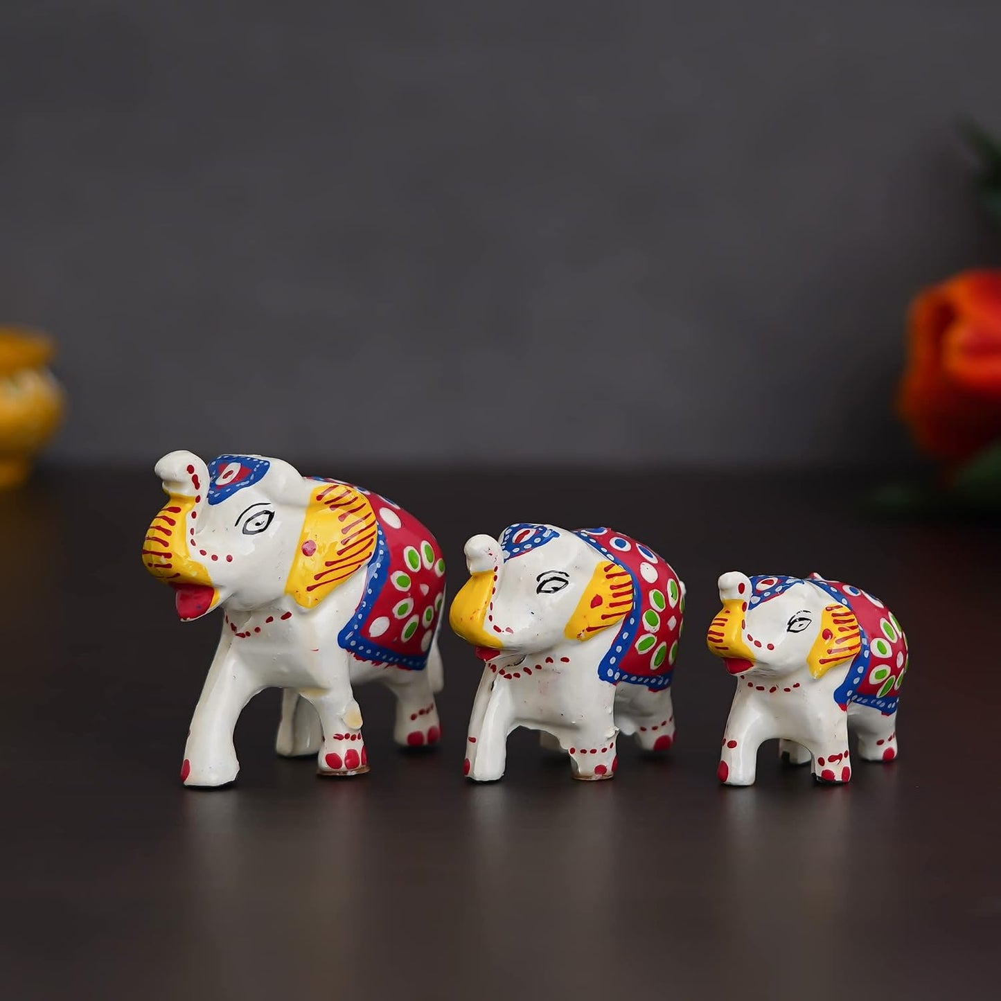 eCraftIndia Set of 3 Elephant Statues for Good Luck| Animal Figurines Decorative Elephant Showpieces| Elephant Decorative Items for Home Living Room Office| Gift for Diwali Birthday Housewarming